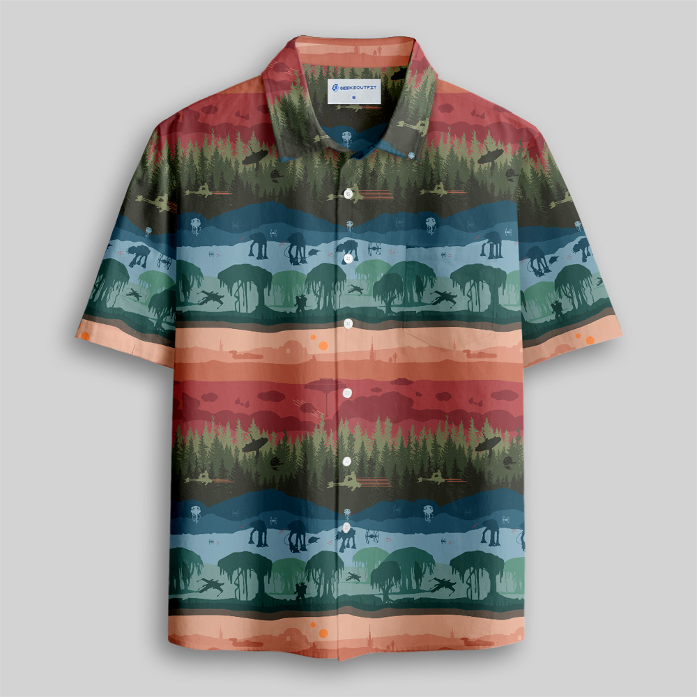 Scifi Woods Silhouette Button Up Pocket Shirt