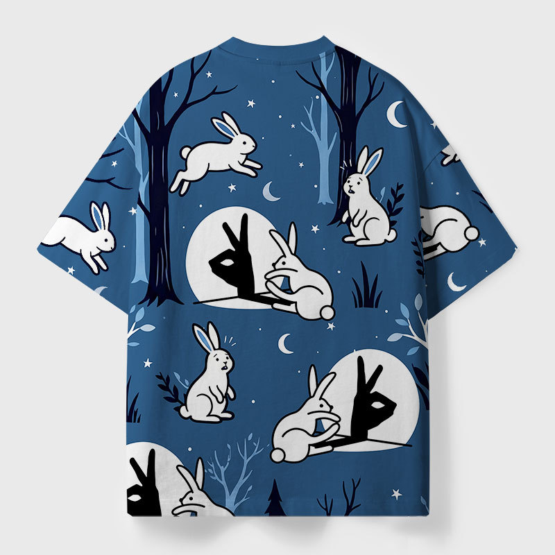 Funny Rabbit Hand Shadow Geek All-Over Print T-Shirt