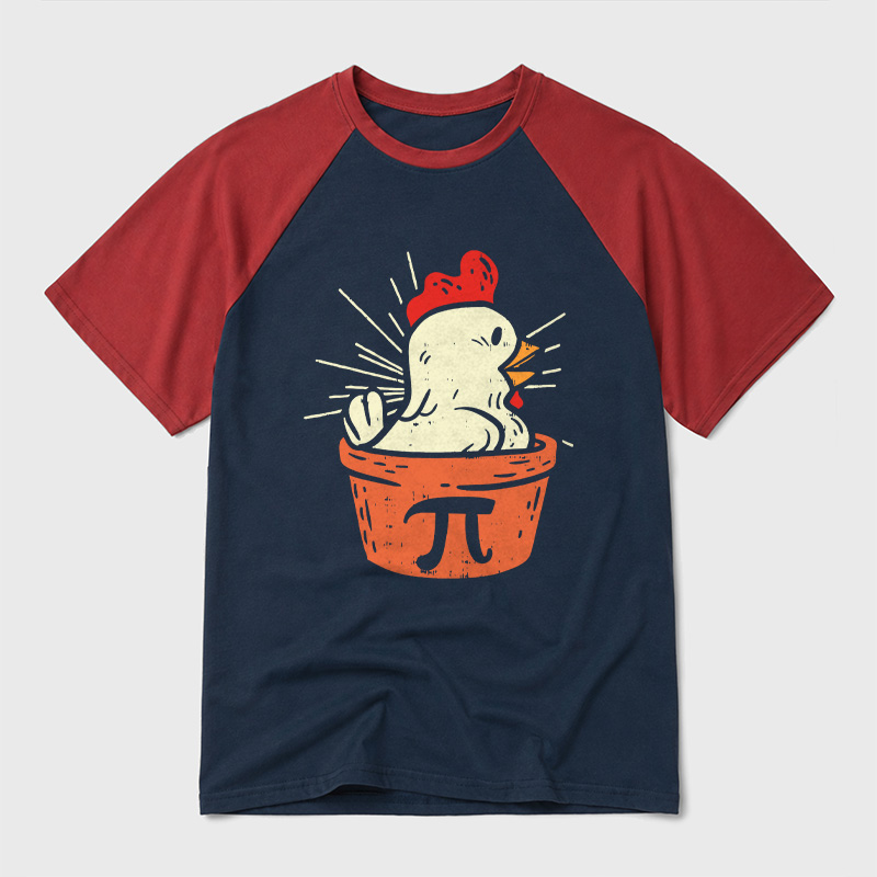 Funny Chicken Pot Pi Geek Retro Raglan T-Shirt
