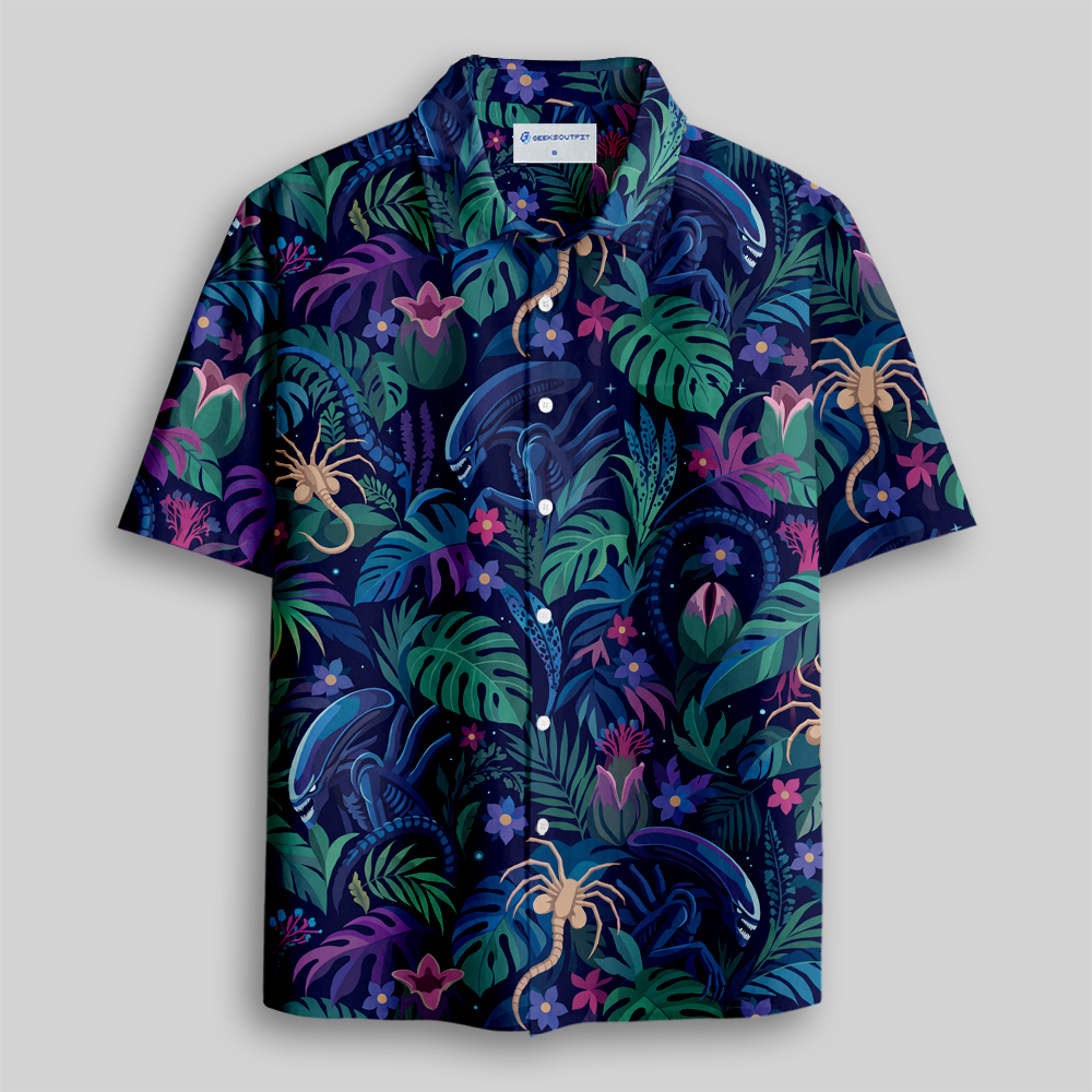 Tropical Jungle Extraterrestrial Creature Button Up Pocket Shirt