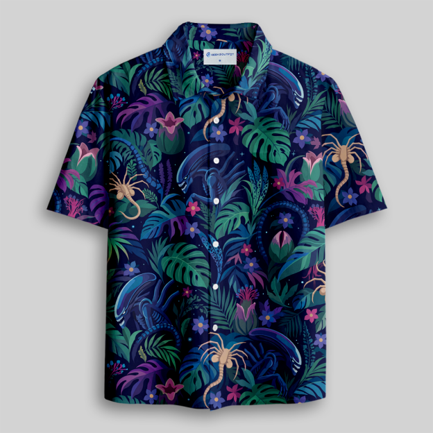 Tropical Jungle Extraterrestrial Creature Button Up Pocket Shirt