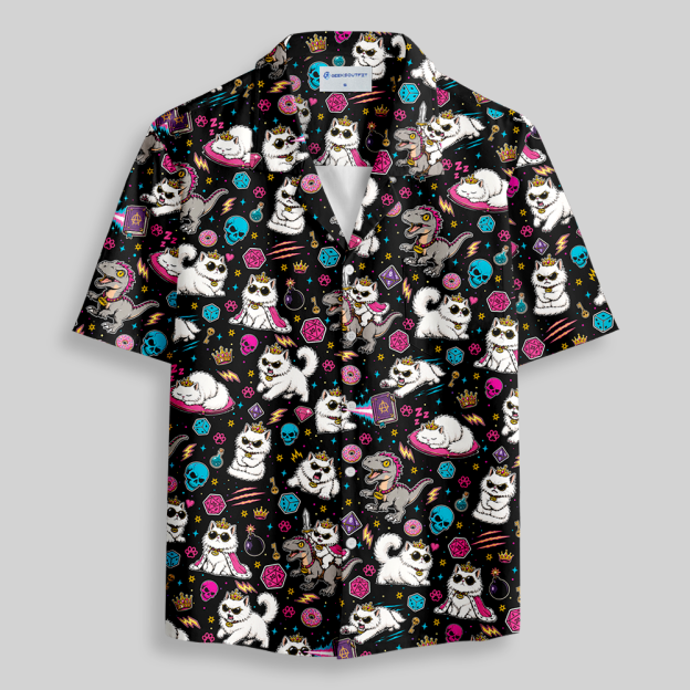 Fantasy Cat Wizard Button Up Pocket Shirt