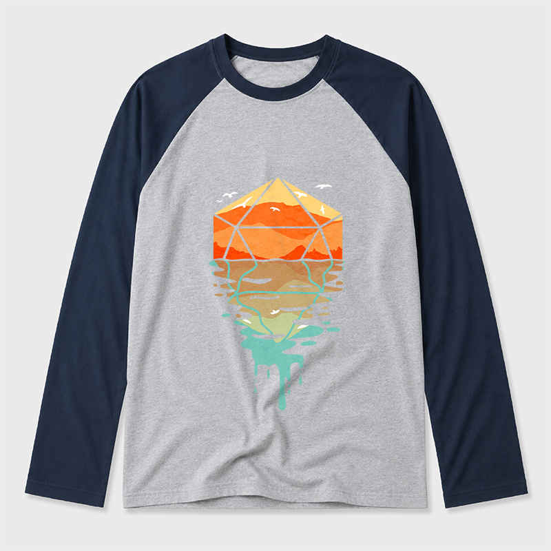 DnD Dungeons & Dragons Geek Retro Raglan Long-Sleeve Tee