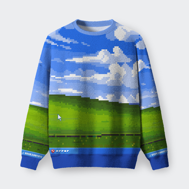 Geeksoutfit Win XP Wallpaper Pixel Fuzzy Fleece Sweatshirt for Sale