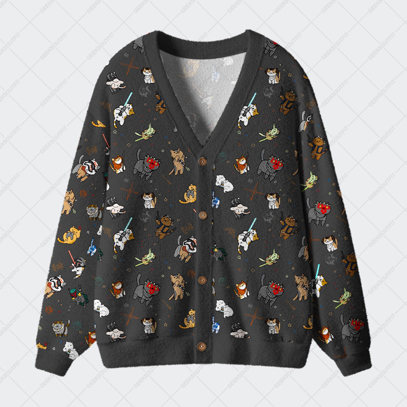 Geeksoutfit Tie The Fighter Cat Funny Geek Ugly Cardigan Sweaters for Sale