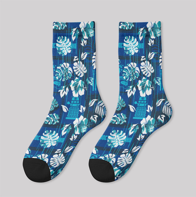 Mysterious Phone Booth Hawaiian Leaves Men's Socks