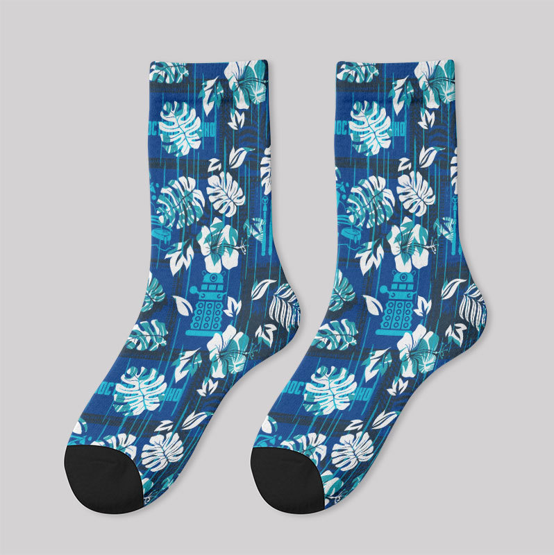 Mysterious Phone Booth Hawaiian Leaves Men's Socks