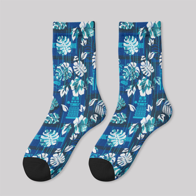 Mysterious Phone Booth Hawaiian Leaves Men's Socks