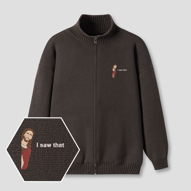 I Saw That Embroidered Full‑Zip Cardigan