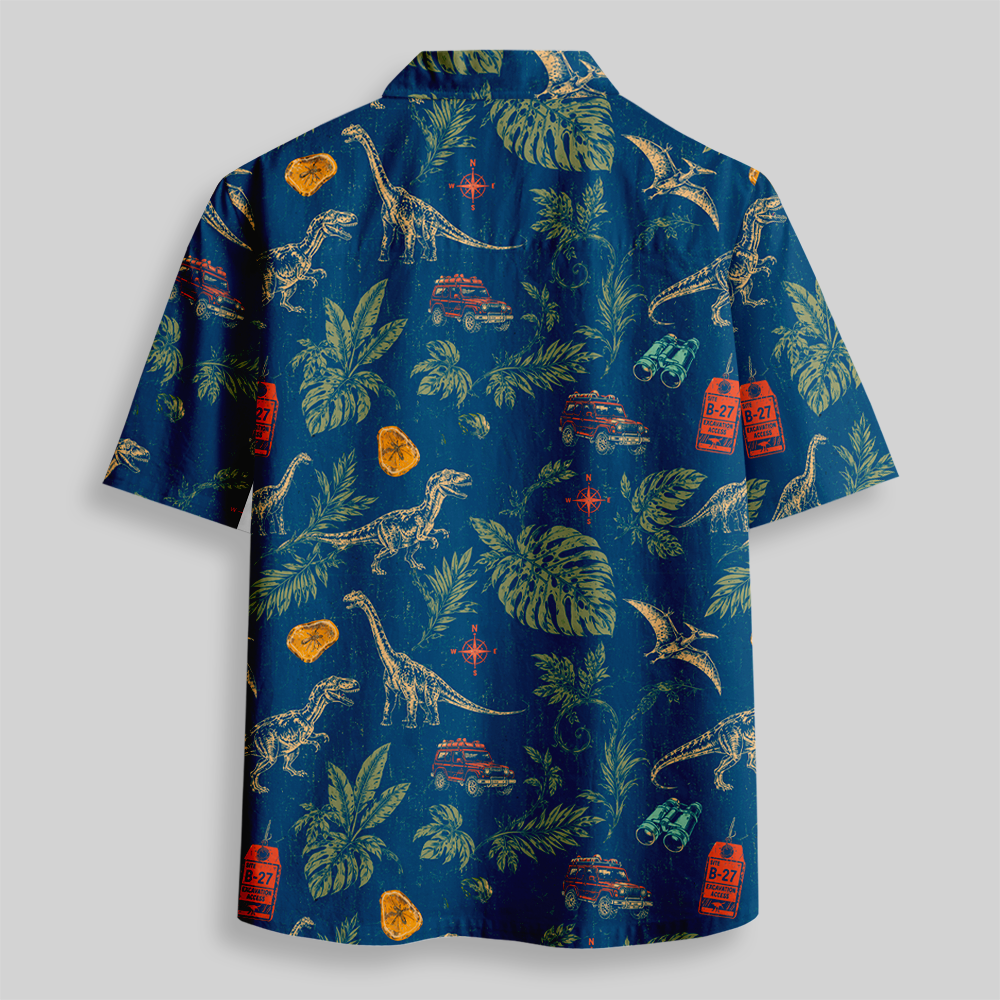 Rainforest Dino Trek Vacation Resort Button Up Pocket Shirt