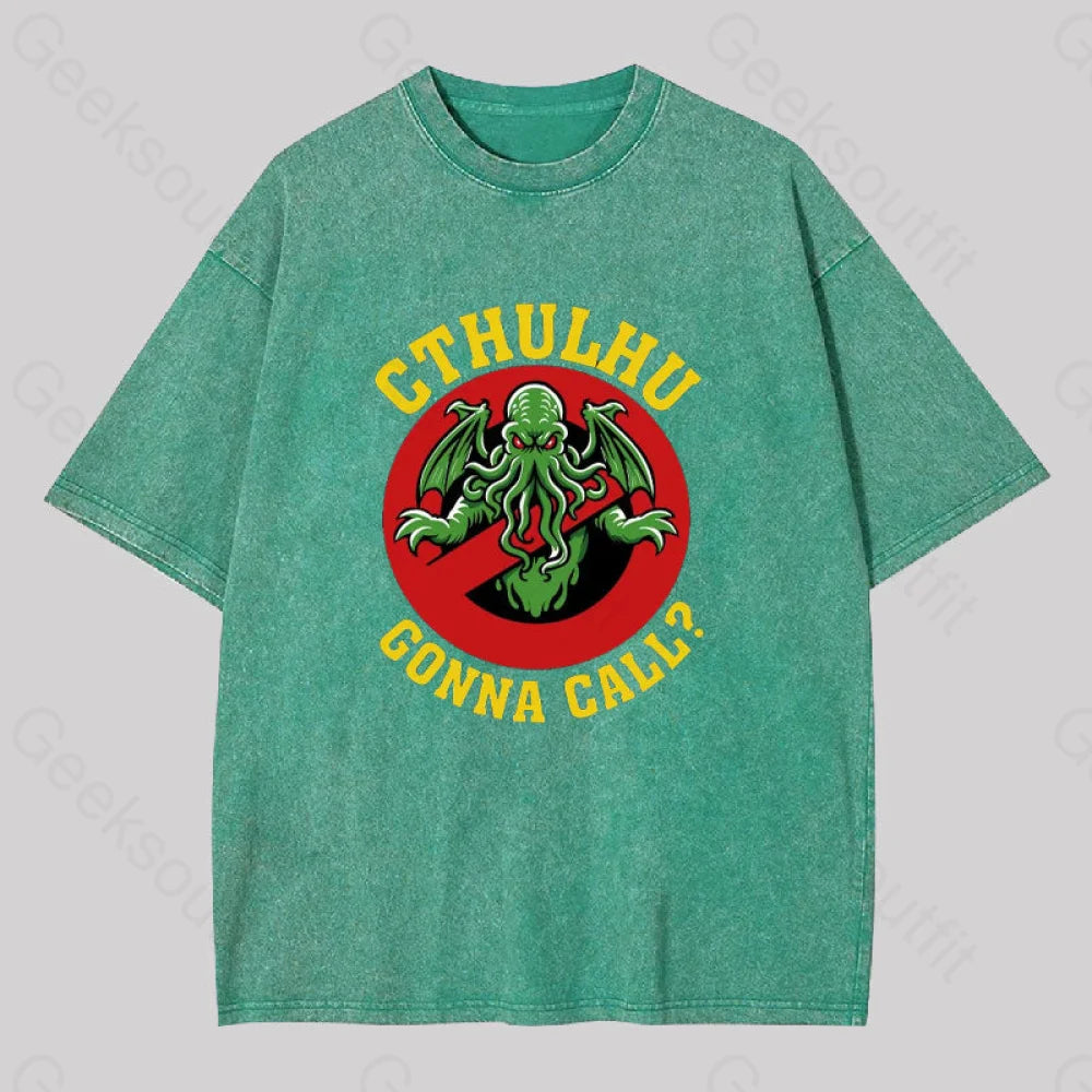 Abyssal Lord Gonna Call Geek Washed T-Shirt Grass Green / S