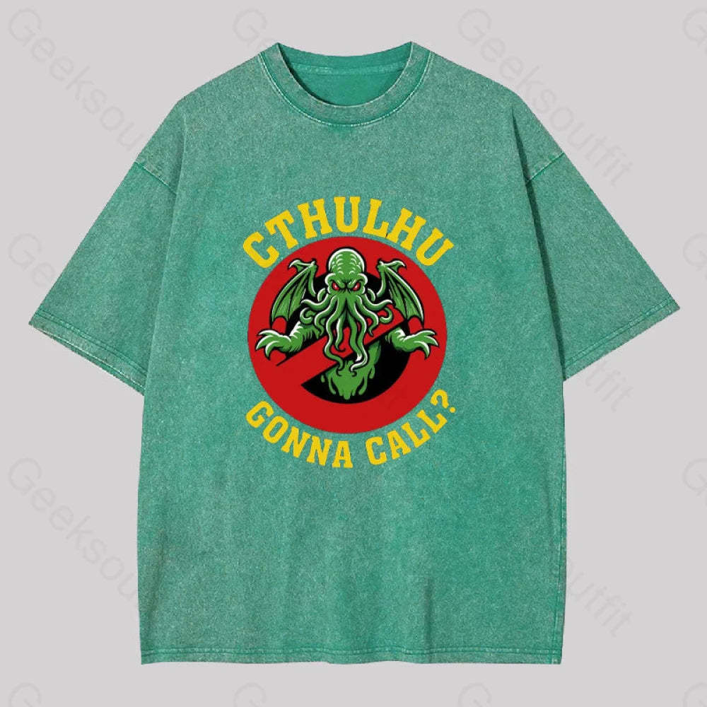 Abyssal Lord Gonna Call Geek Washed T-Shirt Grass Green / S