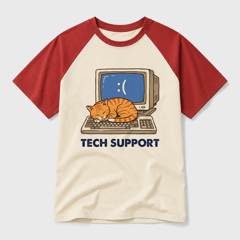 Tech Support Cat Geek Retro Raglan T-Shirt