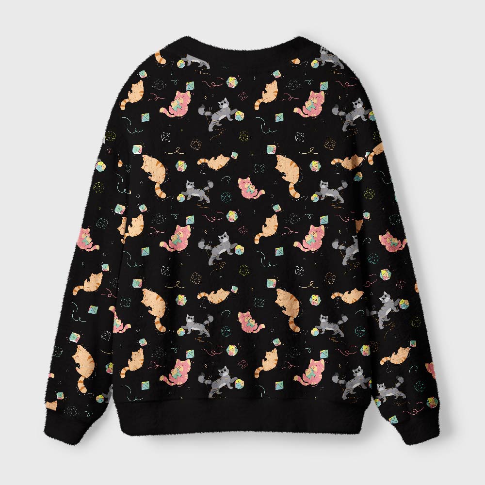 DND Dice Cat Geek Ugly Cardigan Sweaters
