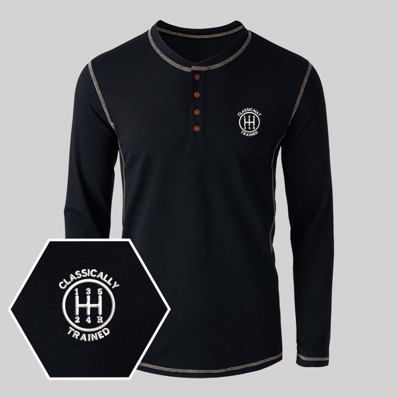 Classically Trained Embroidered Long Sleeve Henley Shirts