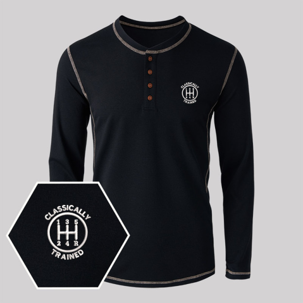 Classically Trained Embroidered Long Sleeve Henley Shirts