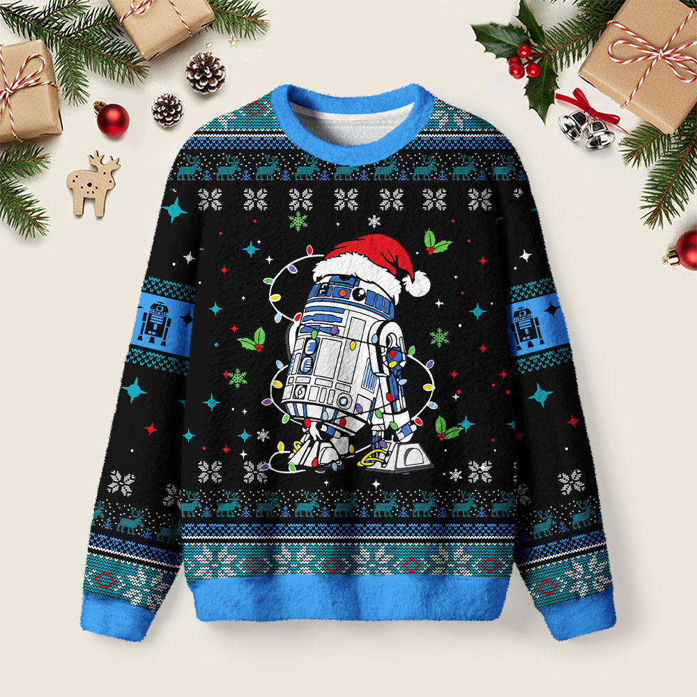 Robot Christmas Ugly Christmas Fuzzy Fleece Sweatshirt