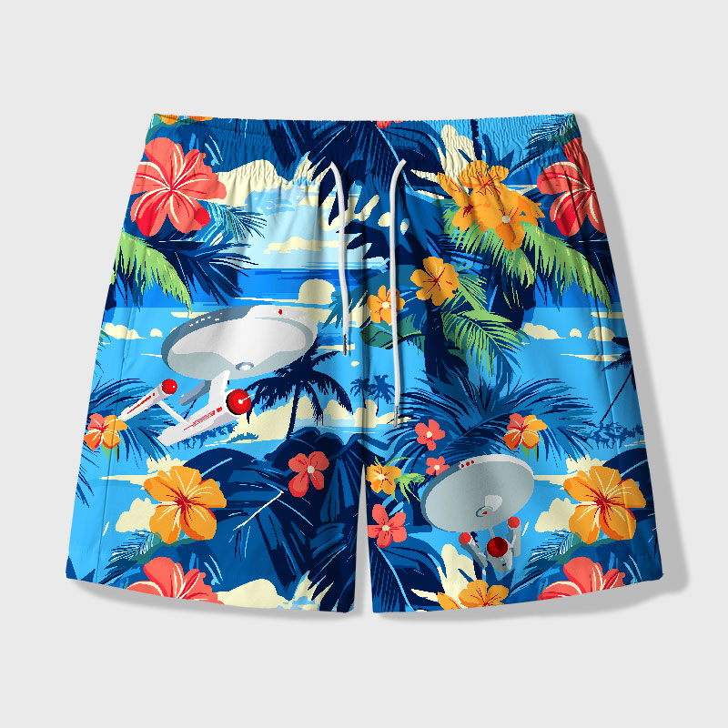 Scifi Spacecraft Geek Hawaiian Swim Trunks