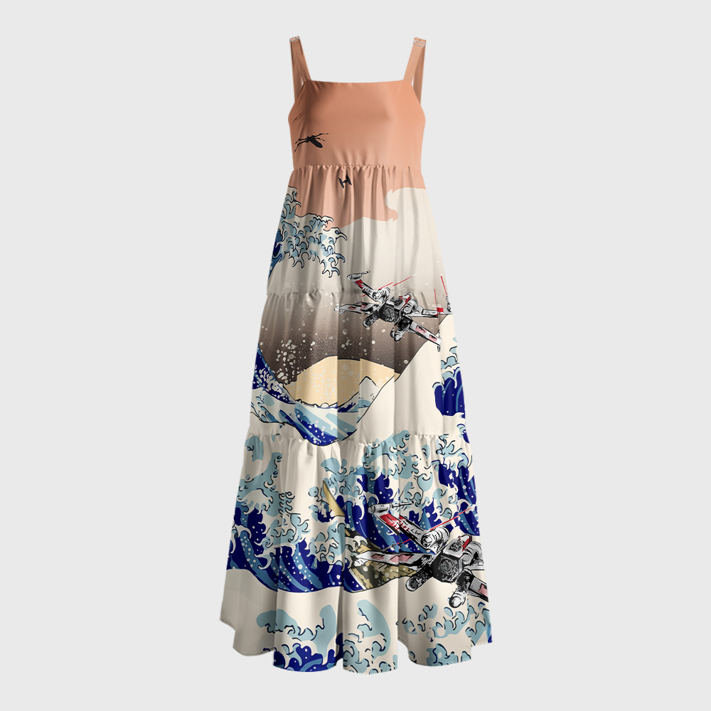 Walker Ukiyoe The Great Wave off Kanagawa Geek Tiered Cami Maxi Dress