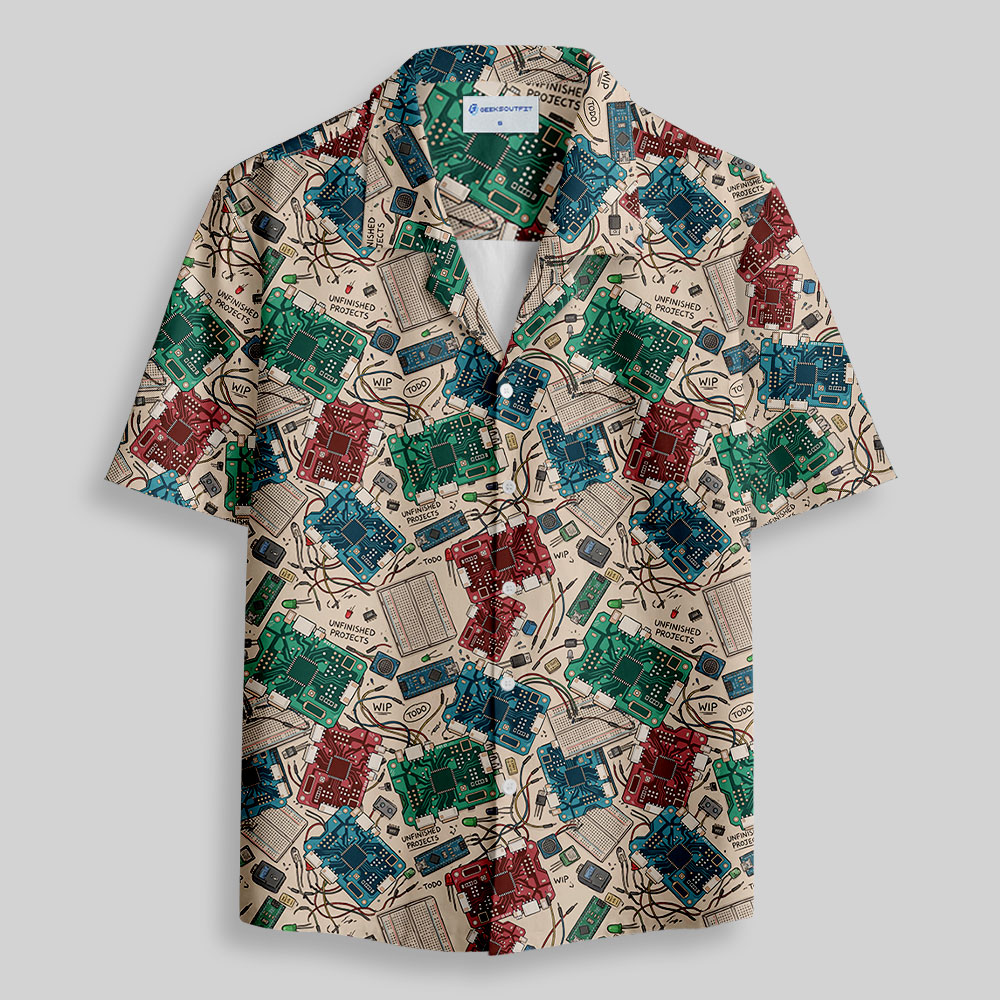 Tech Collage Button Up Pocket Shirt