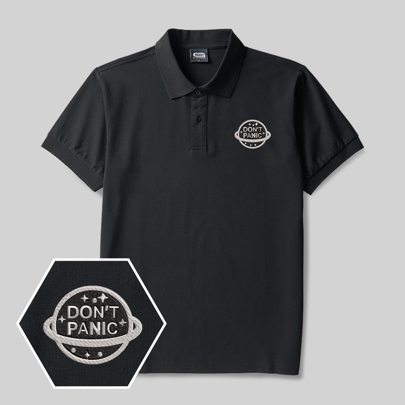 Don't Panic Geek Embroidered Polo Shirts