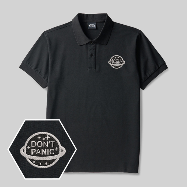 Don't Panic Geek Embroidered Polo Shirts