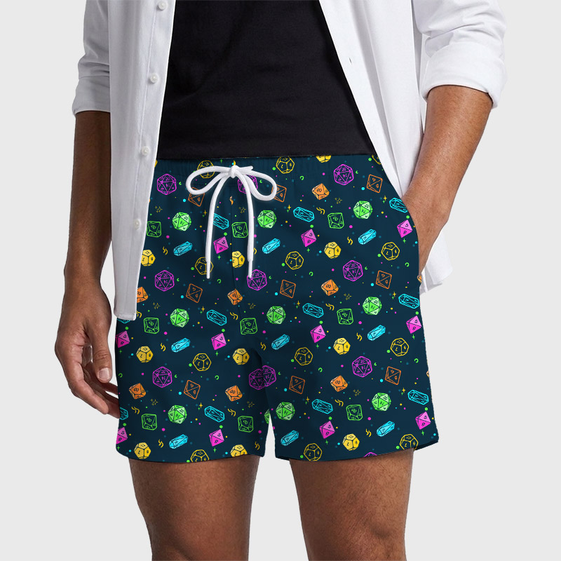Colorful DND Dice RPG Geek Hawaiian Swim Trunks