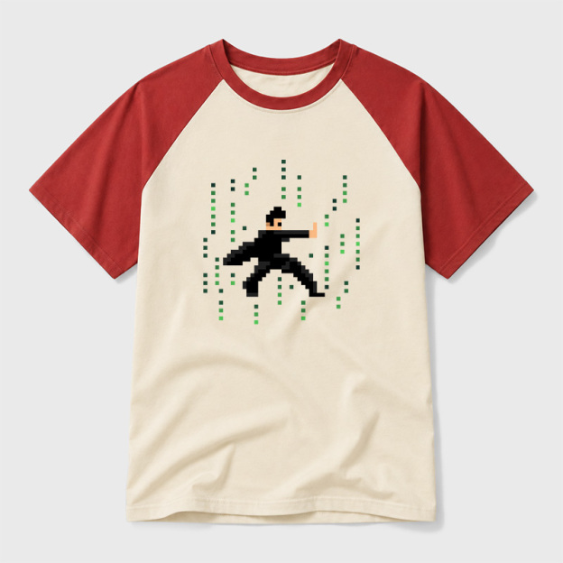 Pixel Green Code Matrix Hero Sci-Fi Geek Retro Raglan T-Shirt