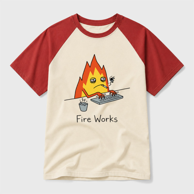 Fire Works Overworked Flame Geek Retro Raglan T-Shirt