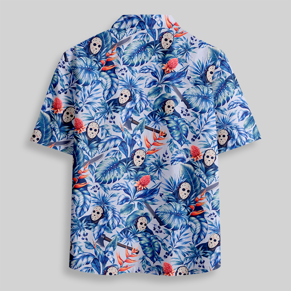 Tropical Spooky Horror Pattern Button Up Pocket Shirt