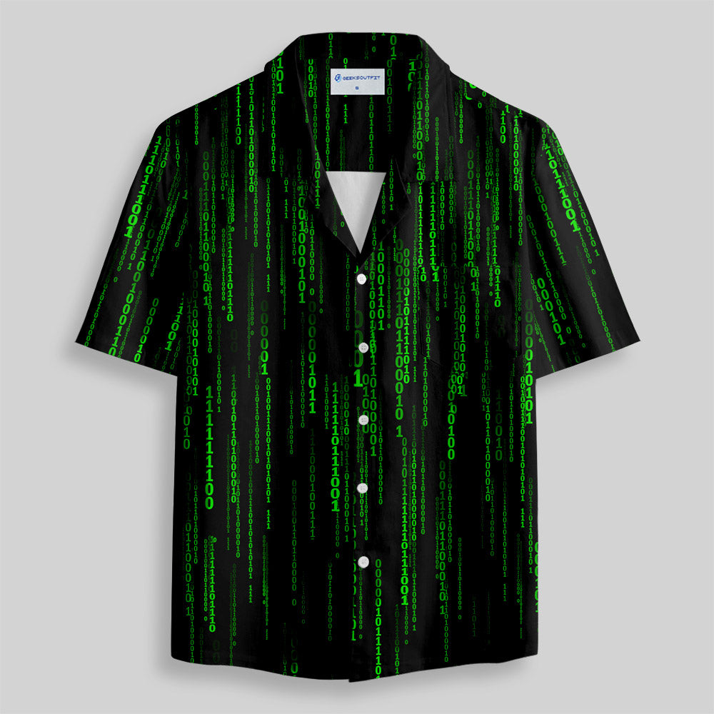 The Matrix Black Green Design Art Button Up Pocket Shirt