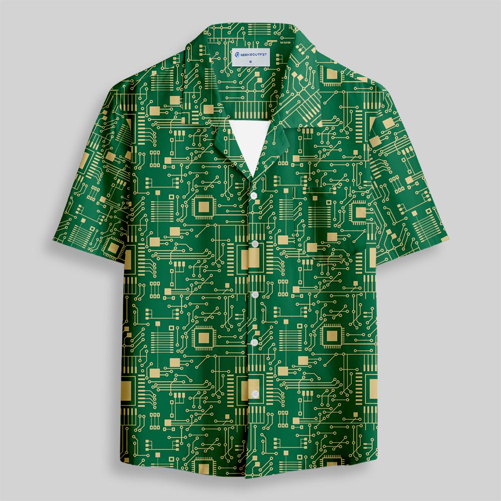 Technology Sense Circuit Board Button Up Pocket Shirt