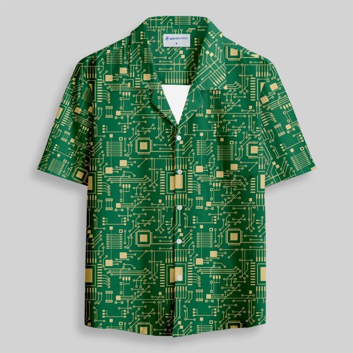 Computer Chip Clothes Geeksoutfit Technology Sense Circuit Board Button Up Pocket Shirt for Sale