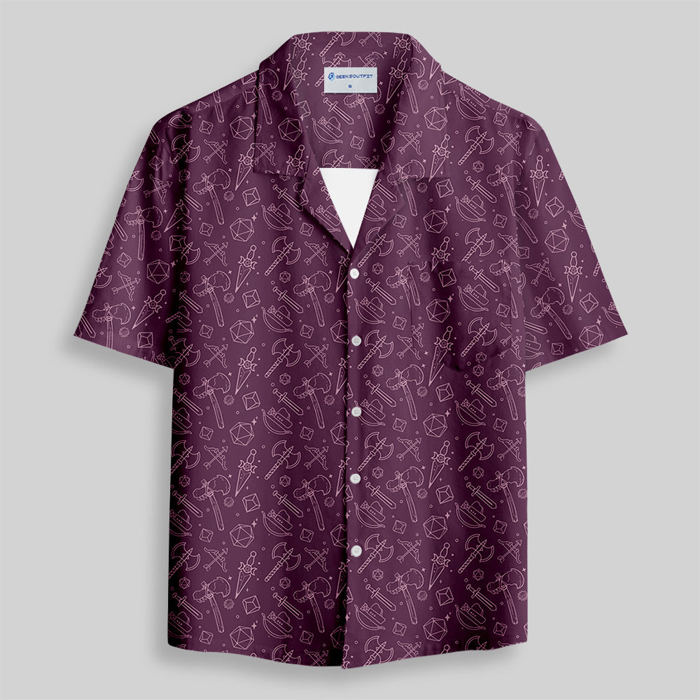 DND Medieval Weapons Button Up Pocket Shirt