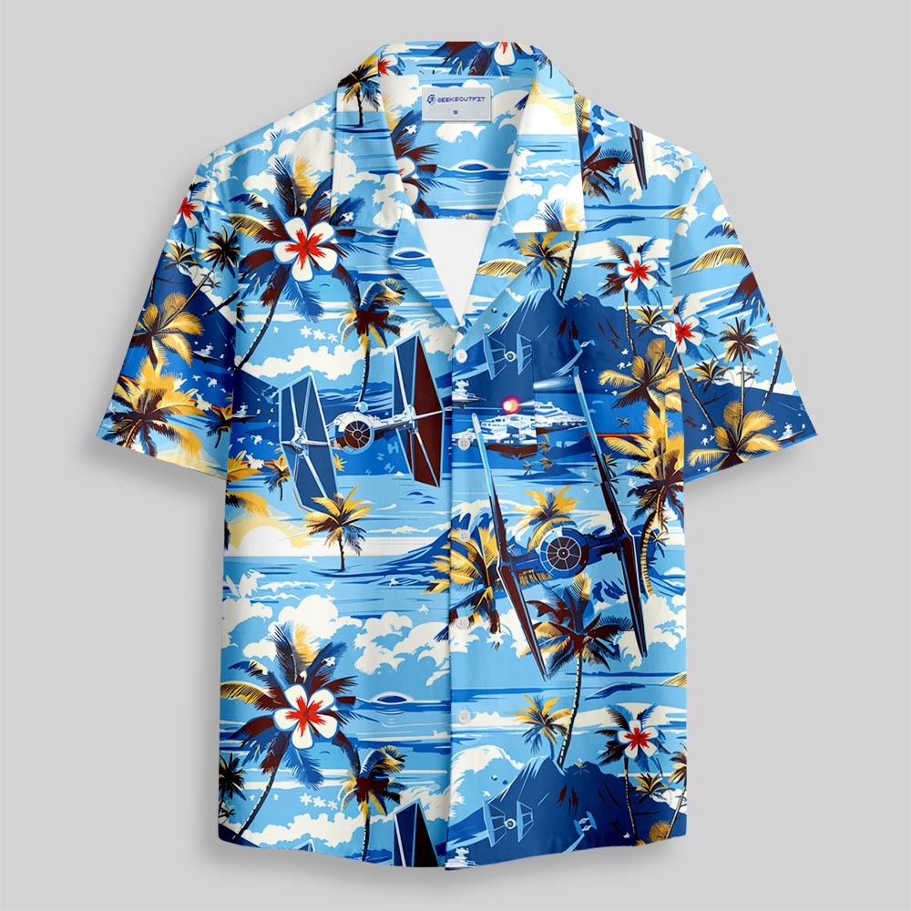 Hawaii Beach TIE Fighter Button Up Pocket Shirt