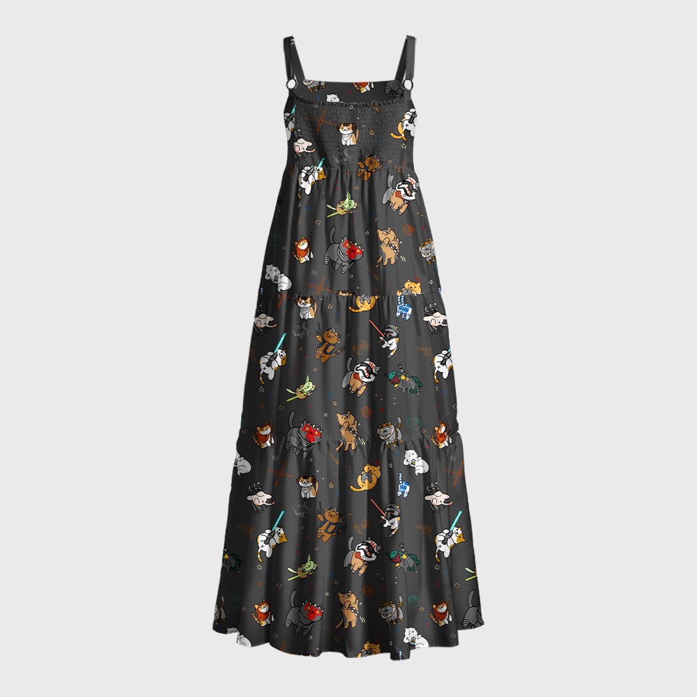 Tie The Fighter Cat Funny Geek Tiered Cami Maxi Dress