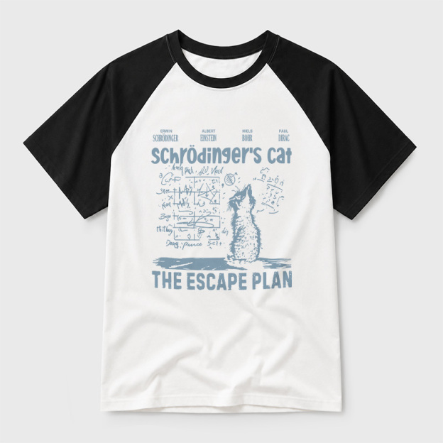 Schrodinger's Cat Escape Plan Interesting Physics Science Geek Retro Raglan T-Shirt