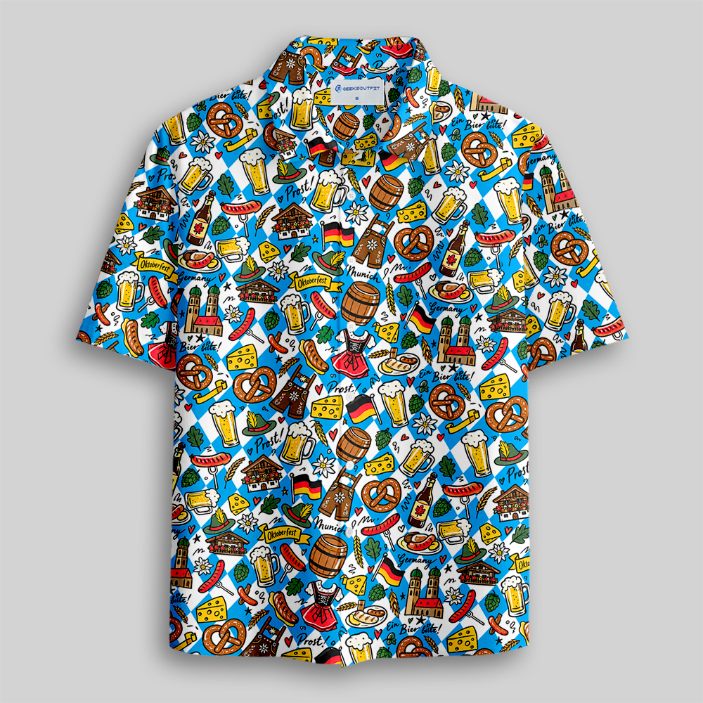 Bavarian Beer Festival Cartoon Button Up Pocket Shirt