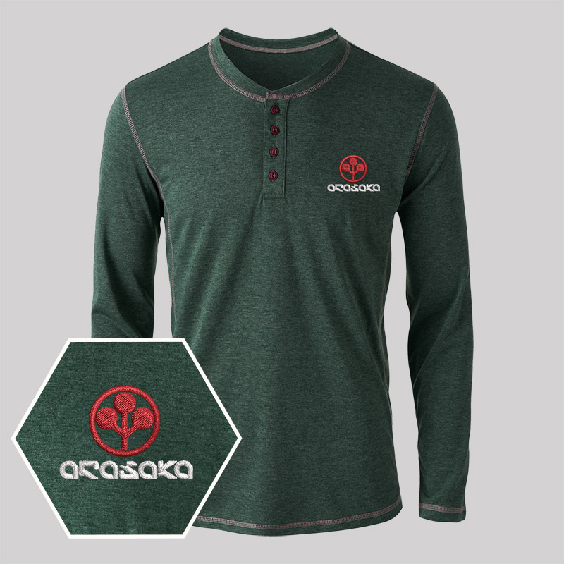 Arasaka Elite Geek Embroidered Long Sleeve Henley Shirts