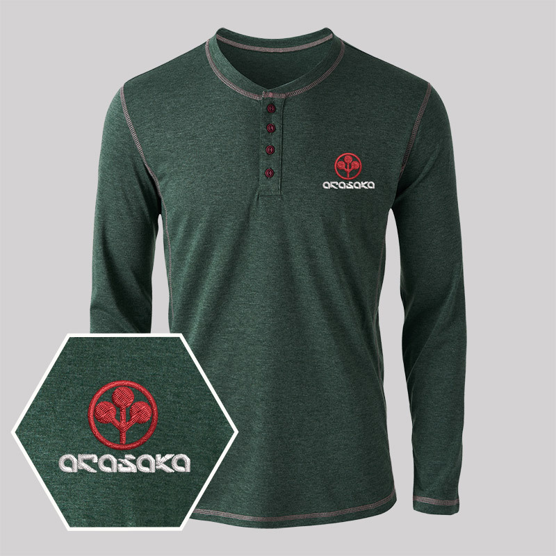 Arasaka Elite Geek Embroidered Long Sleeve Henley Shirts