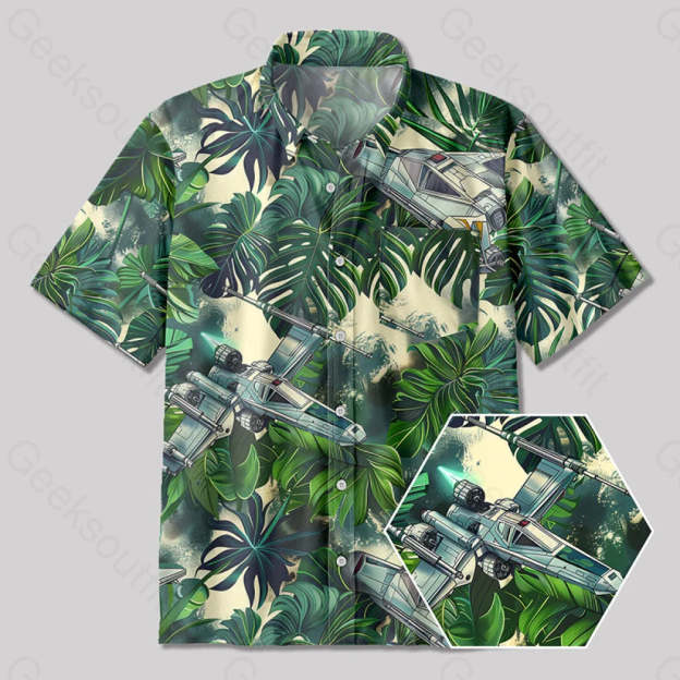 Aircraft Hawaiian Style Button Up Pocket Shirt Yc