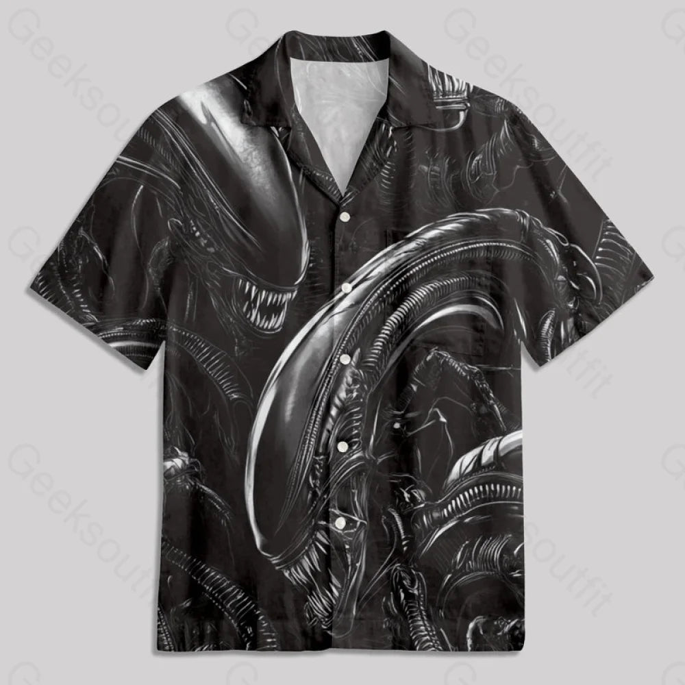 Alien Black Button Up Pocket Shirt Hawaiian / S Bus671 Yc