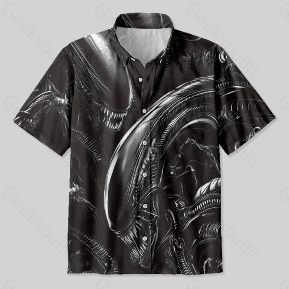 Alien Black Button Up Pocket Shirt Up / S Bus671 Yc