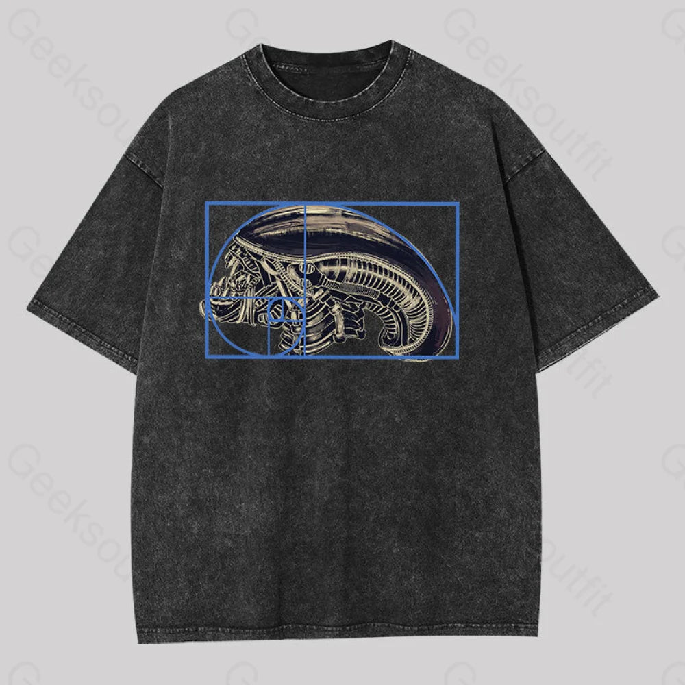 Alien Golden Ratio Geek Washed T-Shirt Black / S