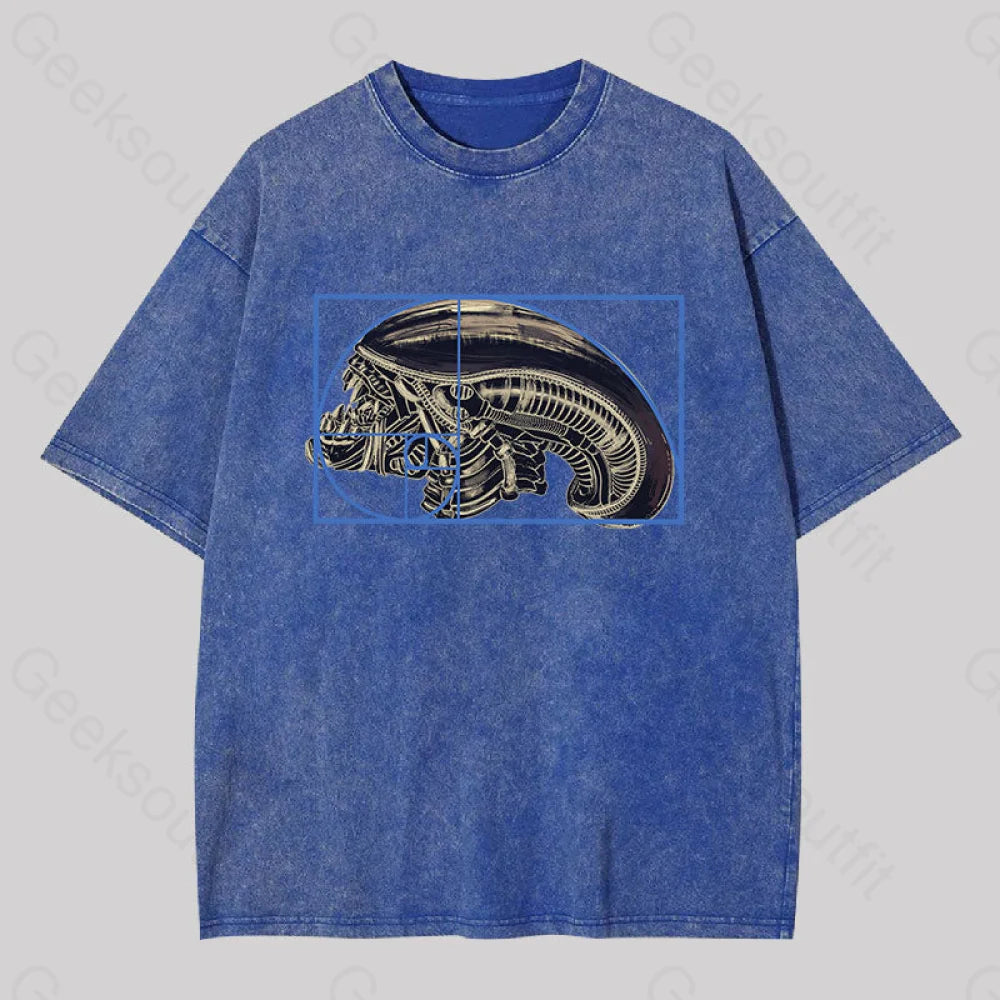 Alien Golden Ratio Geek Washed T-Shirt Blue / S