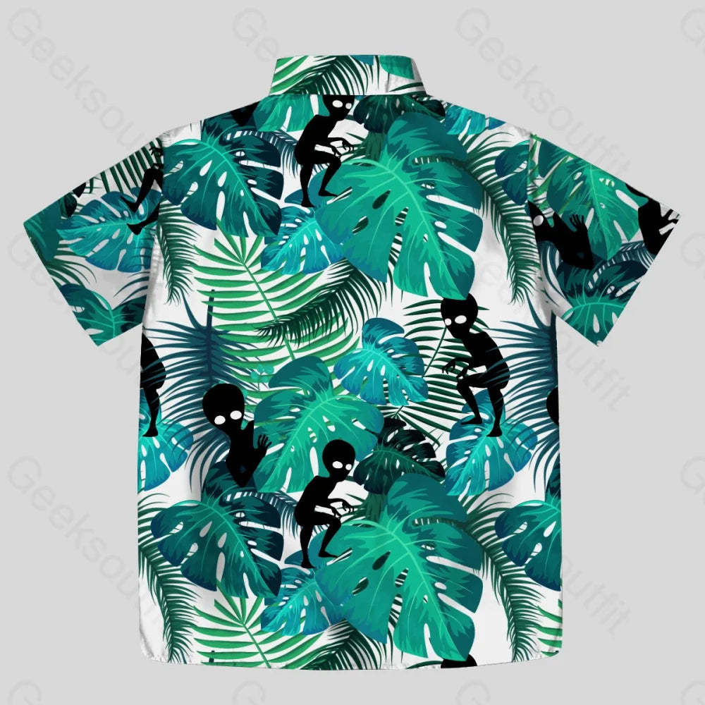 Alien Hawaiian style Button Up Pocket Shirt - Geeksoutfit