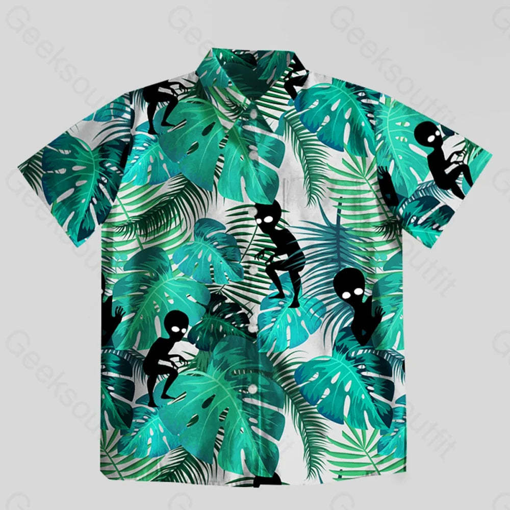 Alien Hawaiian style Button Up Pocket Shirt - Geeksoutfit