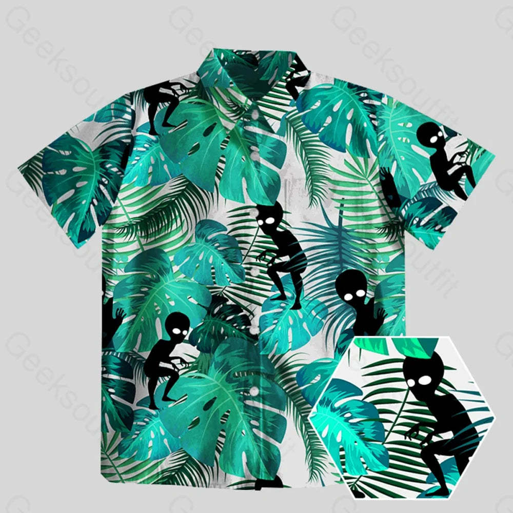 Alien Hawaiian style Button Up Pocket Shirt - Geeksoutfit