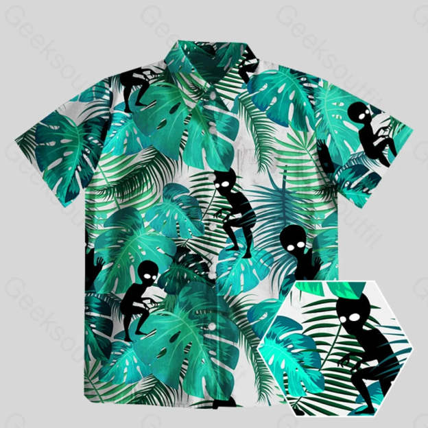Alien Hawaiian style Button Up Pocket Shirt - Geeksoutfit
