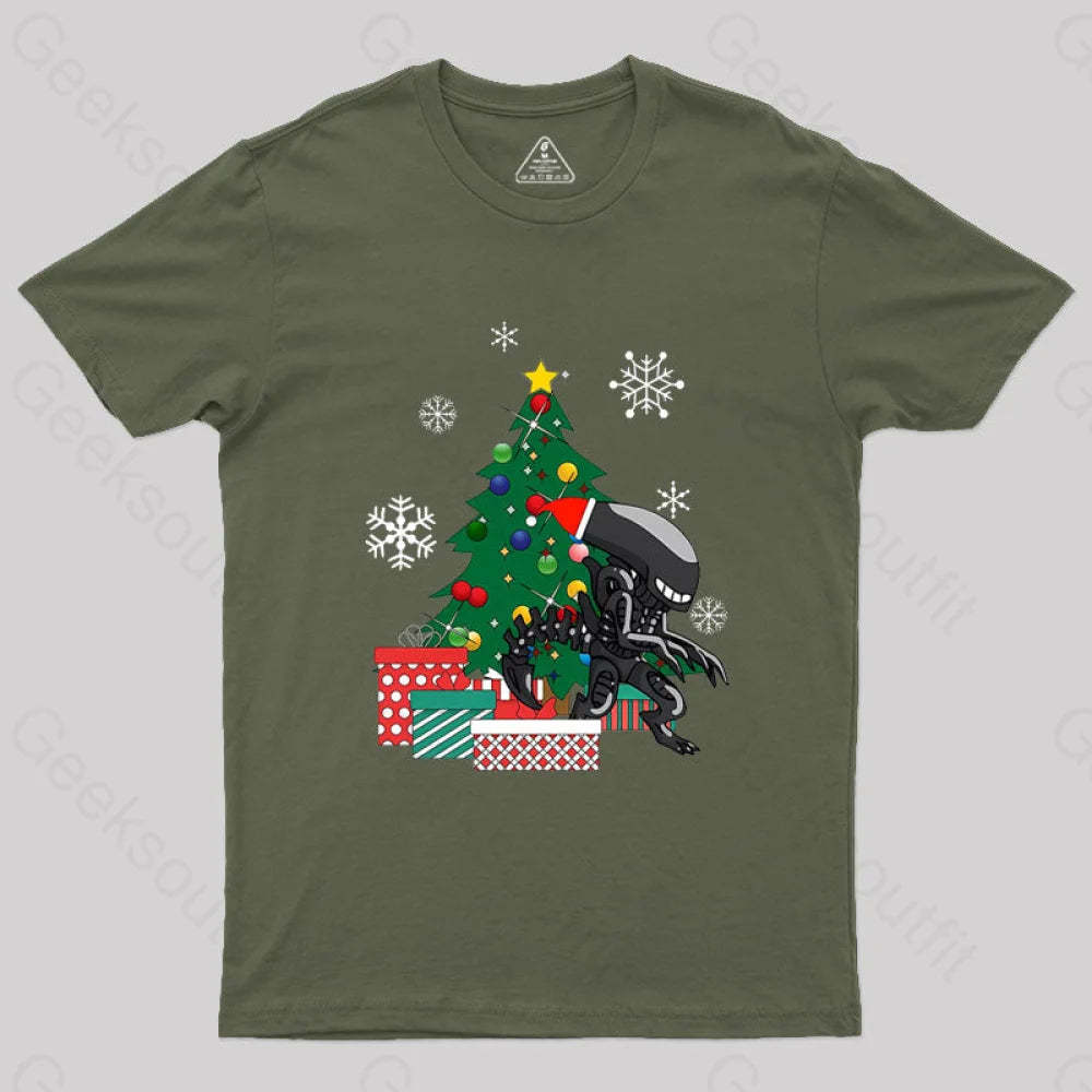 Alien Xenomorph Around The Christmas Geek T-Shirt Army Green / S